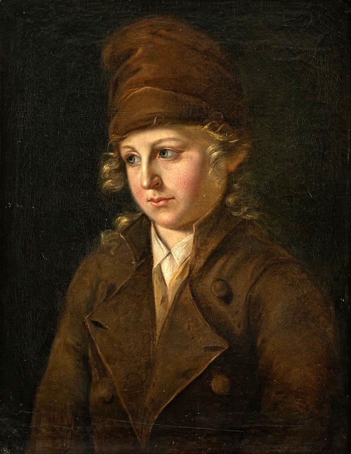 French School - Portrait of a boy in a brown coat with a brown (Phrygian?) bonnet (Портрет мальчика в коричневом пальто с коричневым (фригийским?) колпаком), XVIII/XIX