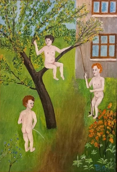 Дети в саду. Мальчишки на тарзанке (Children in the garden. Boys on a bungee), 1990