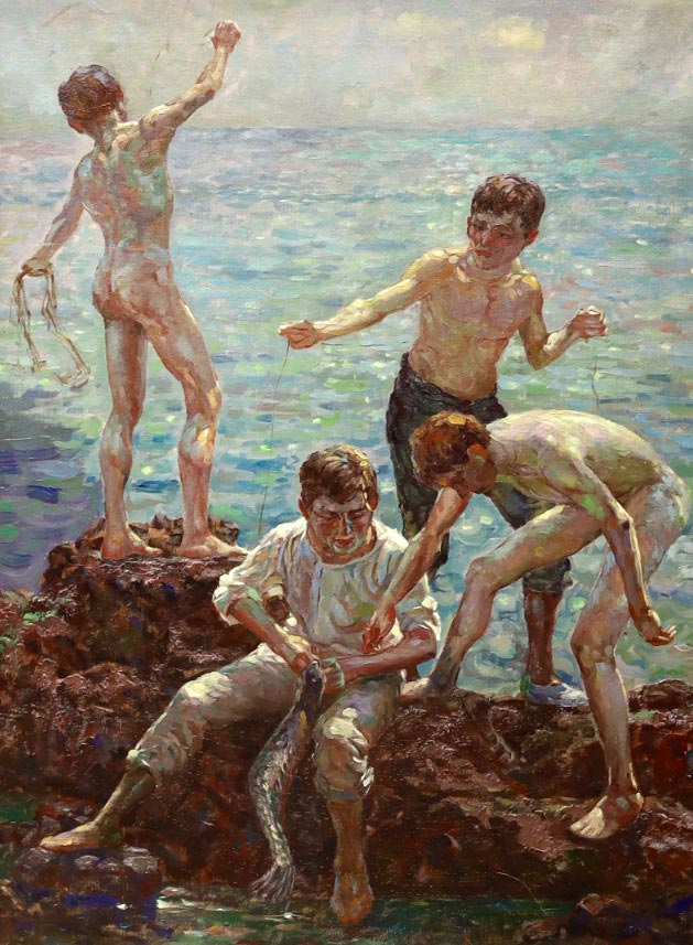 Boys fishing along the shore (Мальчики, ловящие рыбу у берега)