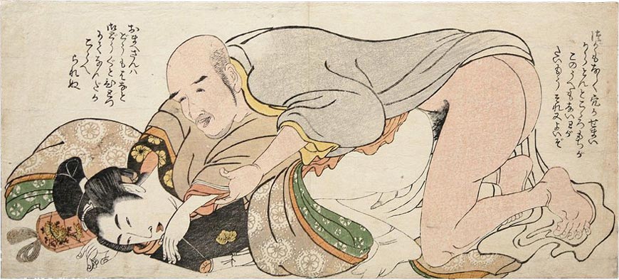 Buddhist monk has relations with a temple page / chigo (Буддийский монах, совокупляющийся с пажом храма / чиго), c.1803