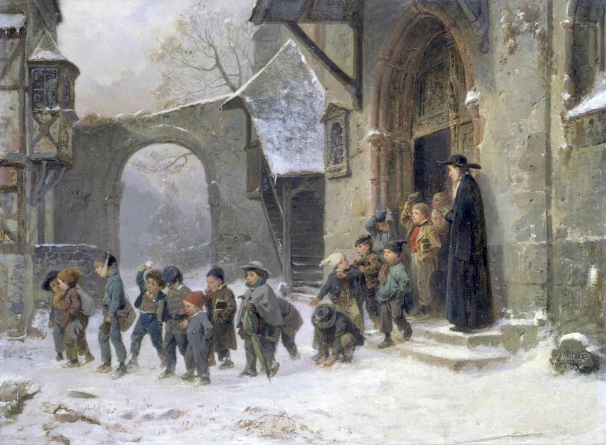 Snow Scene-Children Leaving School (Снежная сцена — дети покидают школу), 1850s