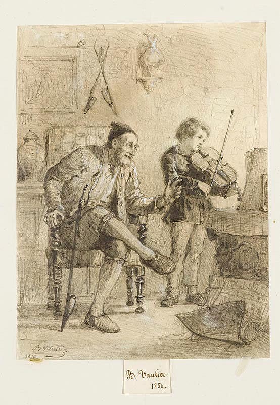 Interieur mit Knaben beim Geigenspiel (Интерьер с мальчиком, играющим на скрипке), 1854