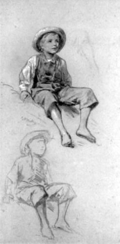 Sitzender Bauernjunge mit Strohhut (Сидящий крестьянский мальчик в соломенной шляпе)