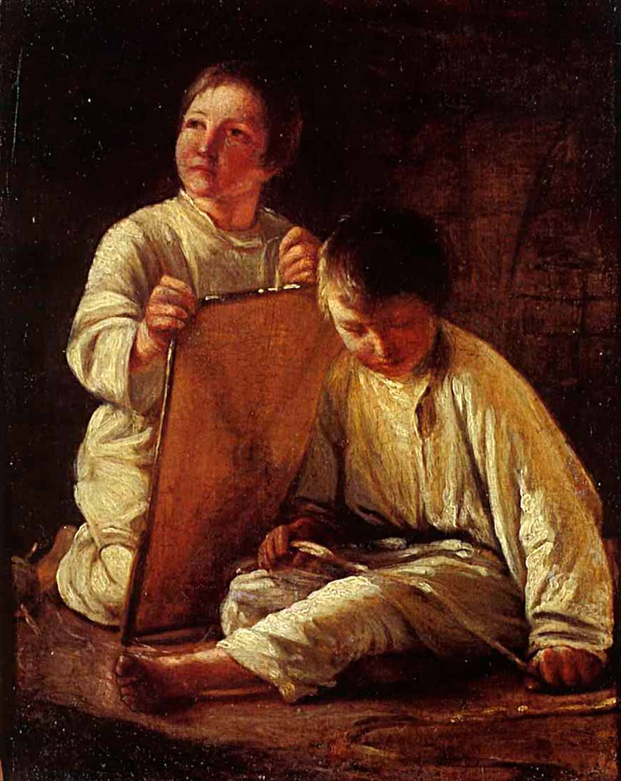 Двa кpecтьянcкиx мaльчикa co змeeм (Two peasant boy with kite), 1820e