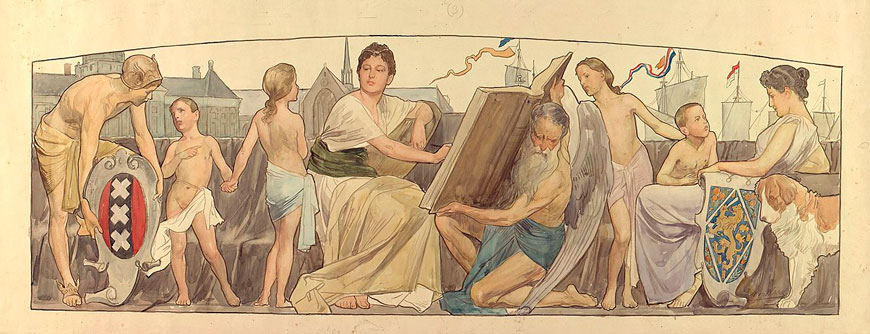 The muse of history draws the volkshulde for Wilhelmina in the book of the time (Муза истории делает запись в книге времени для королевы Вильгельмины), 1898