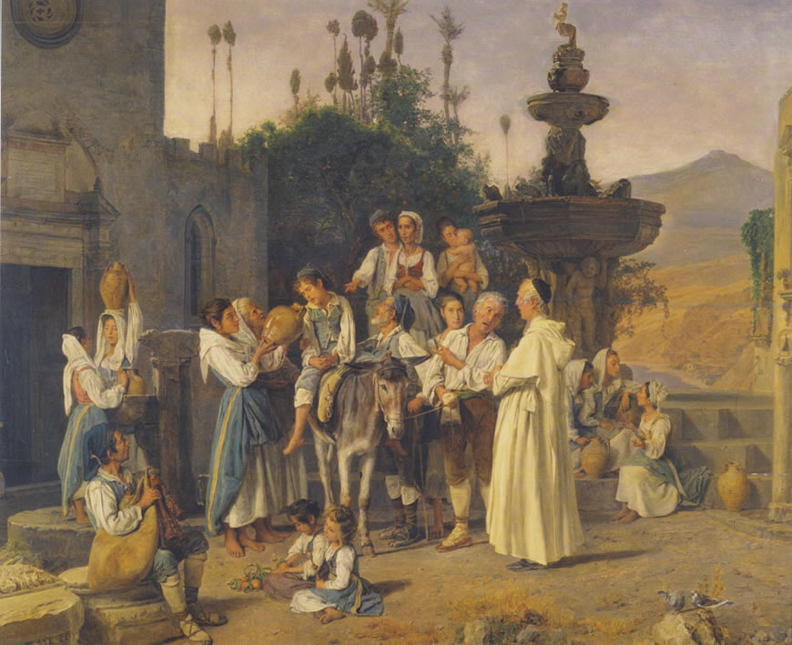 Labung am Stadtbrunnen von Taorimina (На площади у фонтана в Таормине), 1846