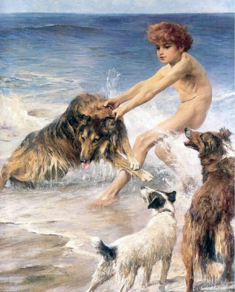 Boy Playing with Dogs in the Sea (Мальчик, играющий с собаками в море), XIX