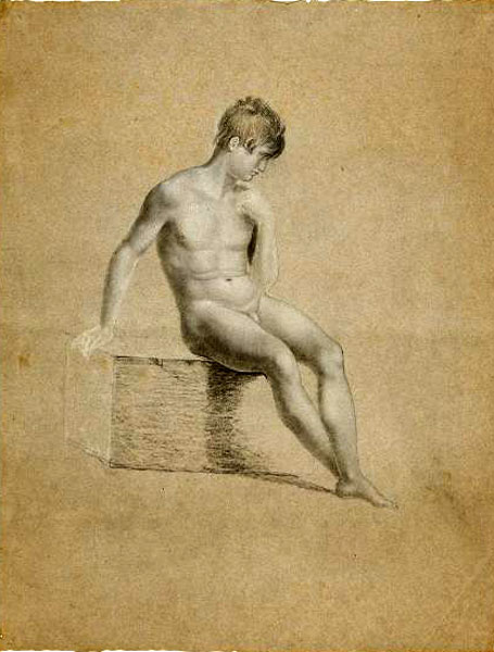 Nude Youth Seated on a Block, for 'Italian Shepherd Boy', verso: Male Nude, c.1806