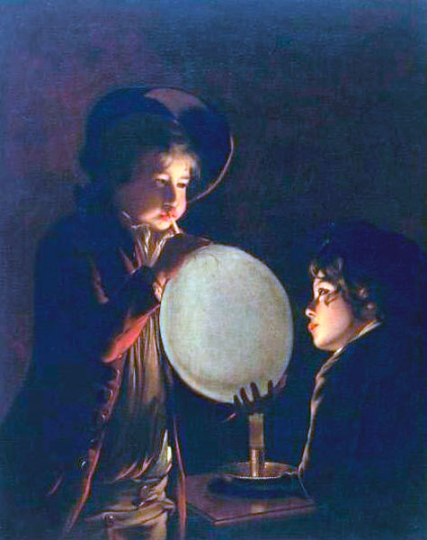 Two boys by candlelight, blowing a bladder (Два мальчика в свете от свечи, надувающие пузырь), c.1767-1773