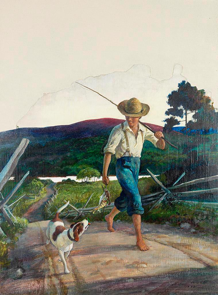 Untitled / Boy with dog and fishing pole (Без названия / Мальчик с собакой и удочкой), 1938