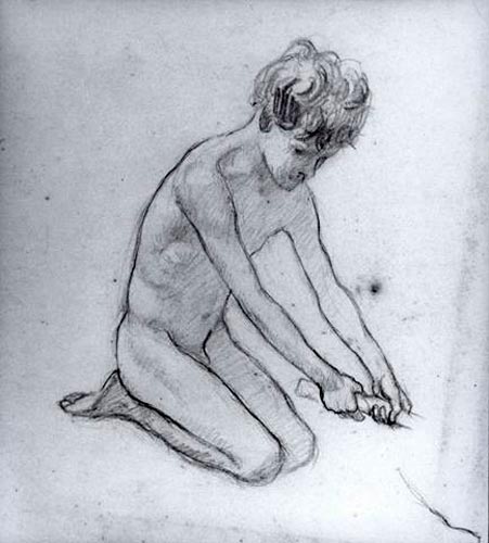 study of a nude boy kneeling, for Apotheosis of the Family (эскиз коленнопреклонённого нагого мальчика для фрески «Апофеоз семьи»), 1930-1931