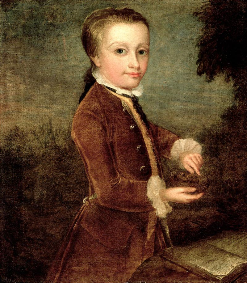 Portrait of Wolfgang Amadeus Mozart aged eight, holding a bird's nest (Портрет восьмилетнего Вольфганга Амадея Моцарта, держащего птичье гнездо), 1764-1765