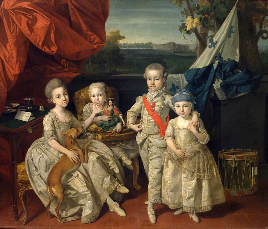 Prinz Ludwig von Parma mit seinen drei ältesten Geschwistern Karoline, Marie Antonie und Charlotte (Принц Людвиг Пармский со своими тремя старшими братьями и сестрами: Каролиной, Марией Антонией и Шарлоттой), 1778