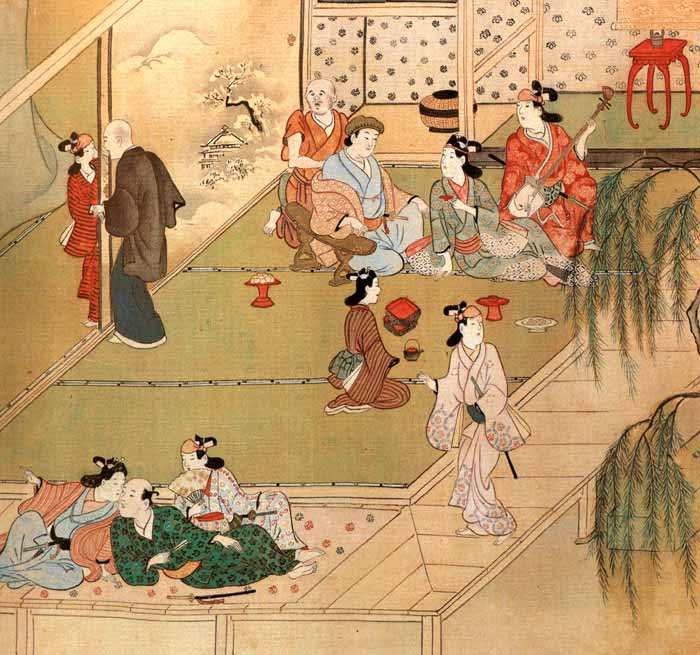 Hishikawa Moronobu - фрагмент вручную раскрашенного свитка, 1685