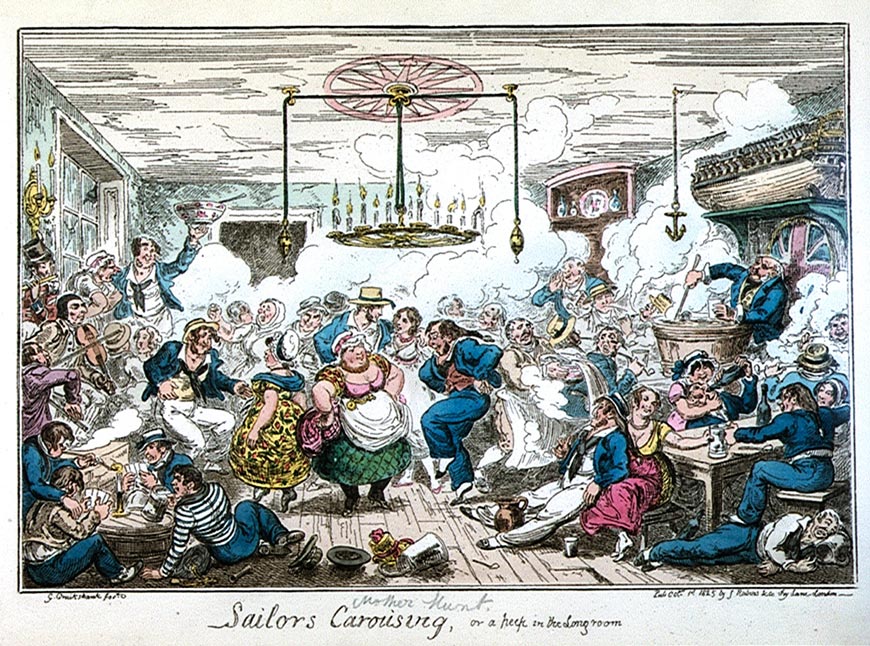 Cruikshank George - Sailors Carousing, or a Peep in the Long Room (Моряки пируют, или Взгляд украдкой в большой зал трактира), 1825