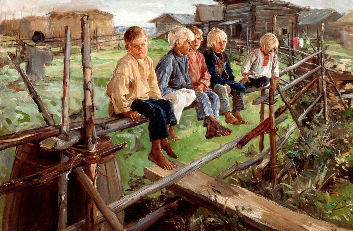 Ребятишки на изгороди / Bopoбушки (Kids on the fence / Little sparrows), 1883