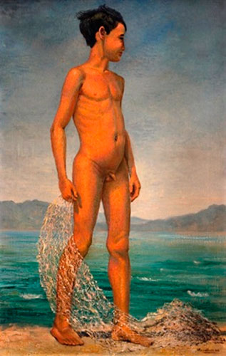 Niño pescador desnudo en la playa (Обнажённый мальчик-рыбак на берегу моря), 1944