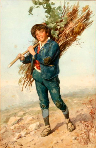 Peasant boy carrying brush (Крестьянский мальчик, несущий хворост)