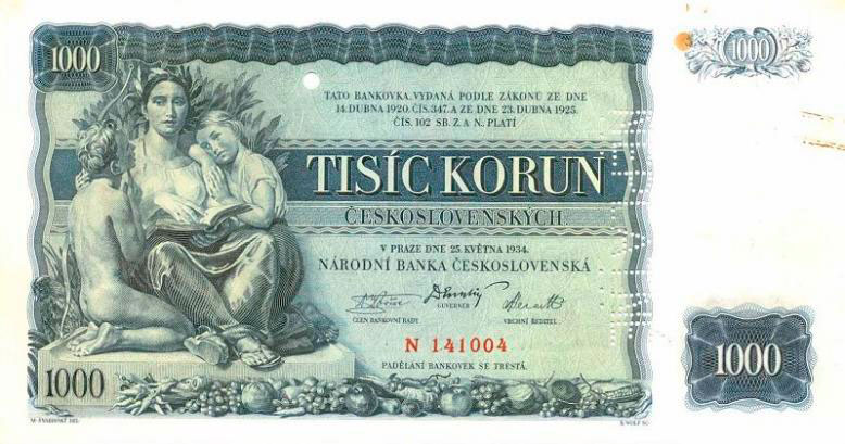 1000 Czechoslovak crowns (1000 Чехословацких крон), 1930s