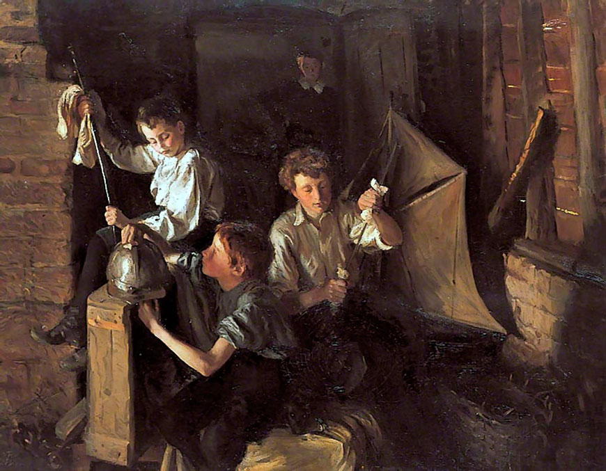 Children Playing in an Interior, Polishing Armour (Дети, играющие в интерьере, полирующие доспехи), 1907