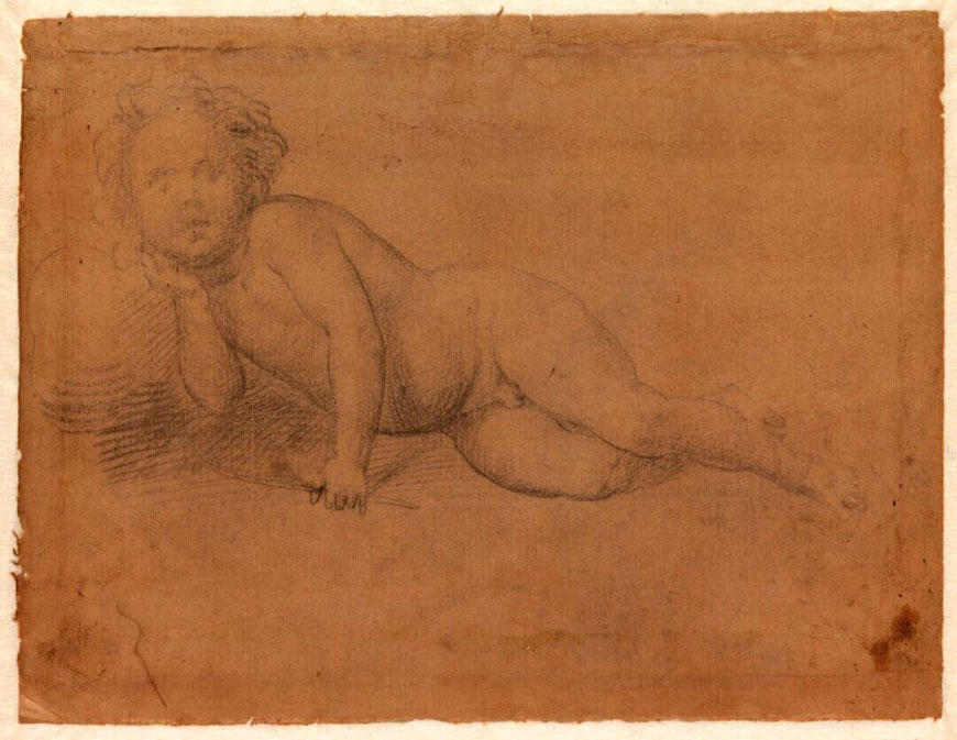 Study of a young boy lying with his head on a pillow (Эскиз нагого мальчика, лежащего головой на подушке), c.1506-1508