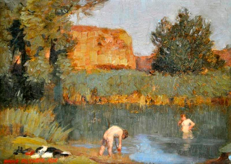 Sunlit Bathers, Gilberton Swimming Hole, River Torrens, Adelaide (Купающиеся в солнечном свете, Гилбертонский пруд, река Торренс, Аделаида, Австралия)