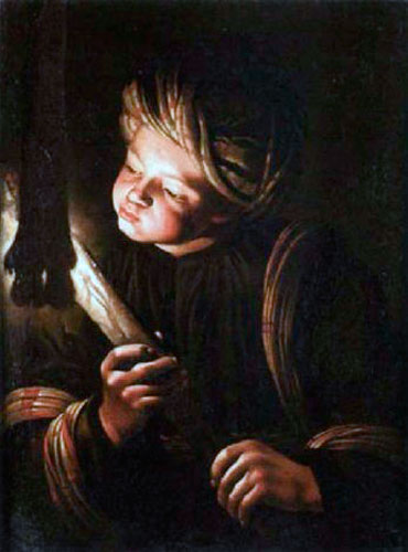 A boy blowing on an ember (Мальчик, дующий на тлеющие угли)