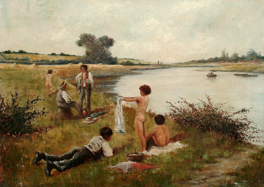 Figures on a riverbank with two nude figures in the foreground (Фигуры на берегу реки с двумя обнаженными фигурами на переднем плане), vers.1893