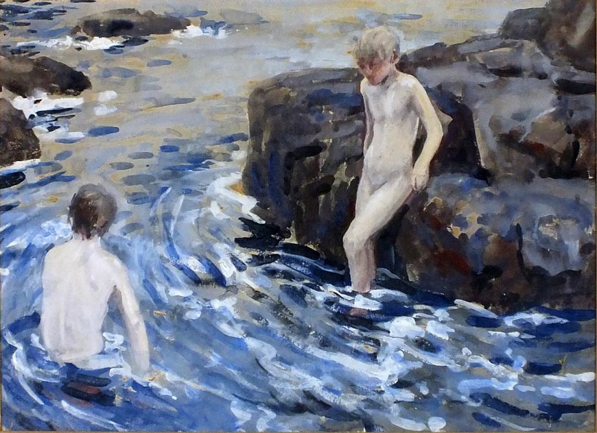 Two boys bathing on rocky foreshore (Два мальчика, купающихся у скалистого берега)