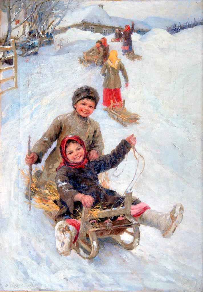 Катание с горы зимой (Sledding from the hill by winter), 1889