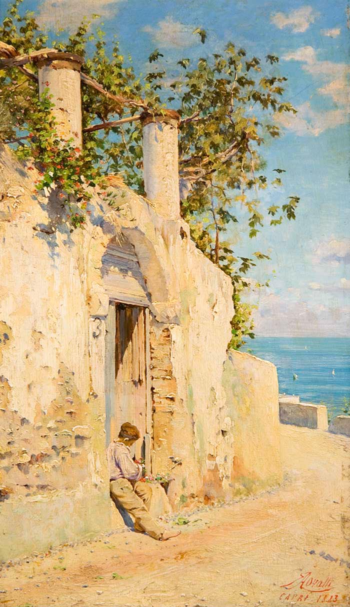 Junge an der Pforte eines Hauses auf Capri mit Ausblick aufs Meer (Мальчик у ворот дома на Капри с видом на море), 1883