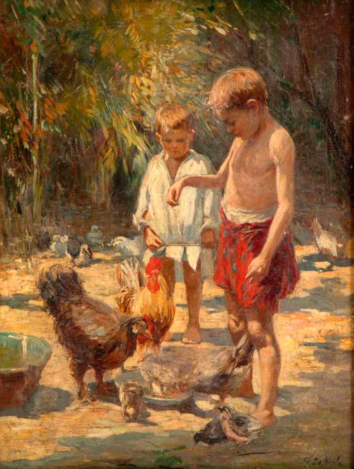 Children with hens (Дети с курами)