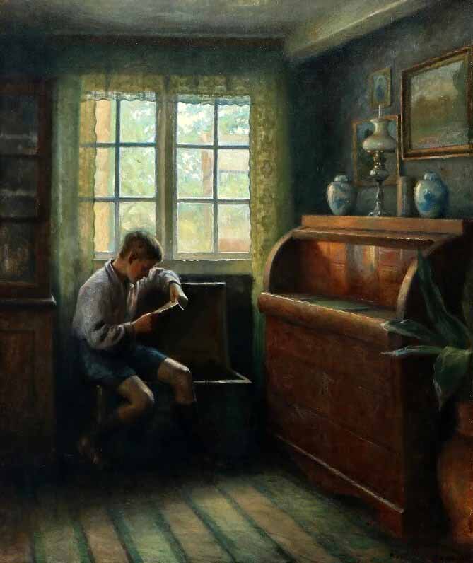 Interior with reading boy (Интерьер с читающим мальчиком)