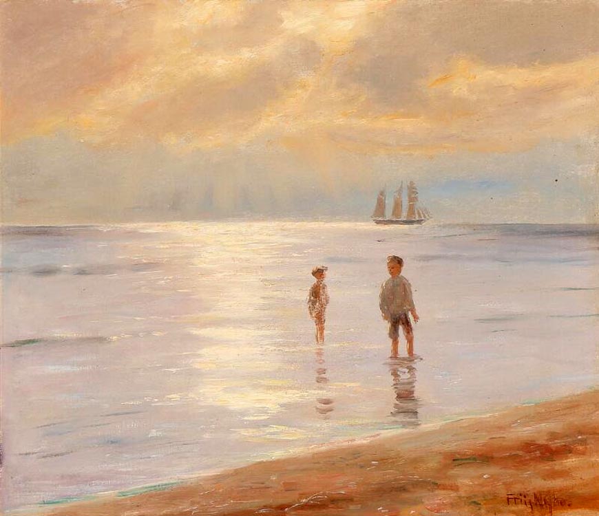 Boys paddling in the shallow sunlit water (Мальчики, плещущиеся на мелководье, залитом солнцем)