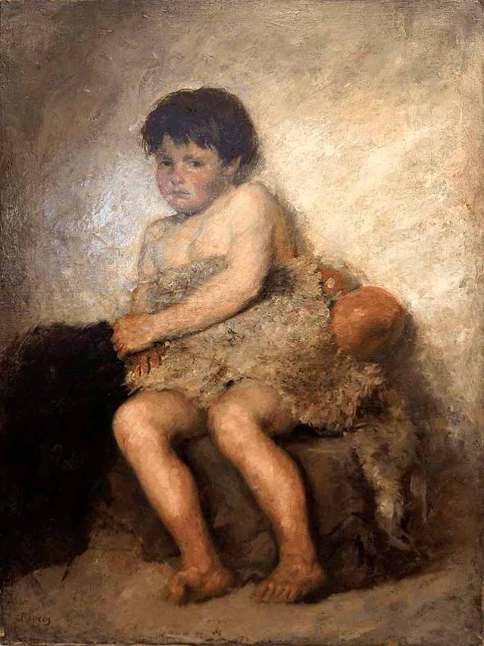 Portrait of a young boy seated full length wearing a sheepskin (Портрет мальчика в овчине в полный рост)