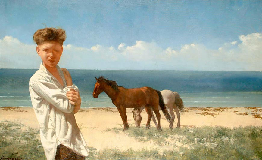 Boy and horses on the seashore (Мальчик и кони на берегу моря)