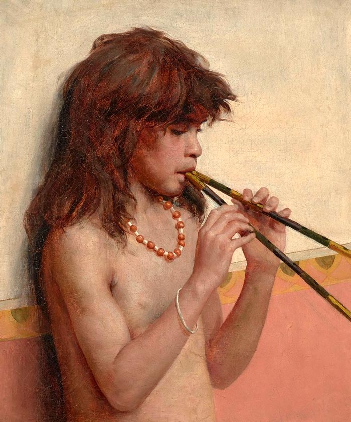 Boy playing a twin armed flute, or 'diaulos (Мальчик играет на двойной флейте, или диаулосе)