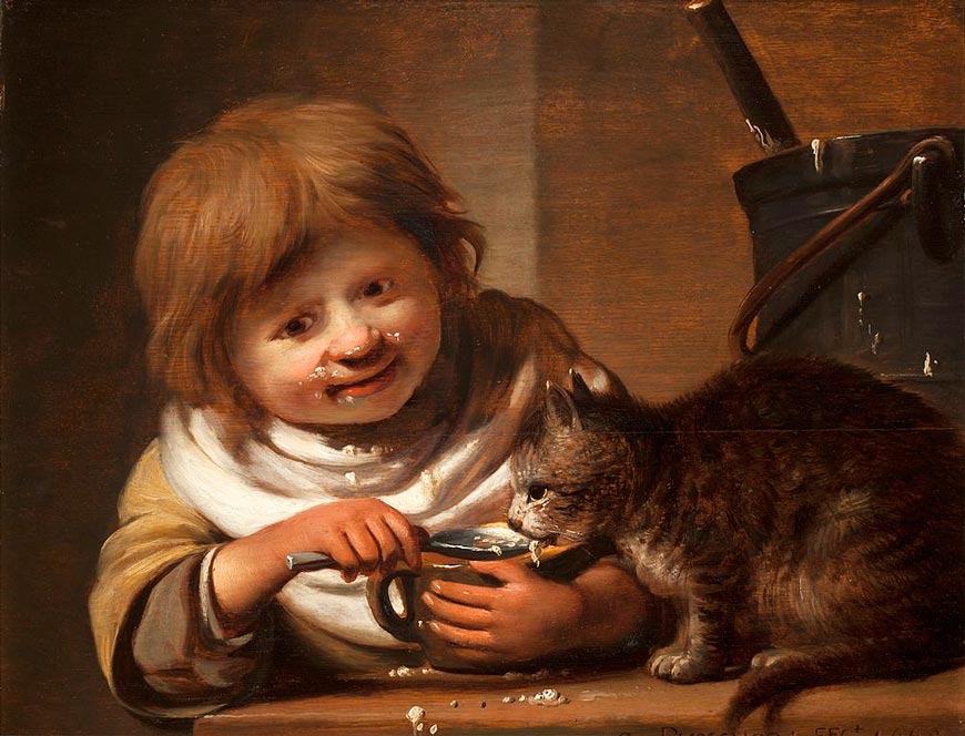 Boy feeding his Cat (Мальчик, кормящий свою кошку), 1660s