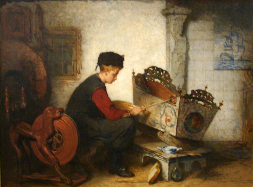 A young artist decorating a cradle (Юный художник, расписывающий колыбель)
