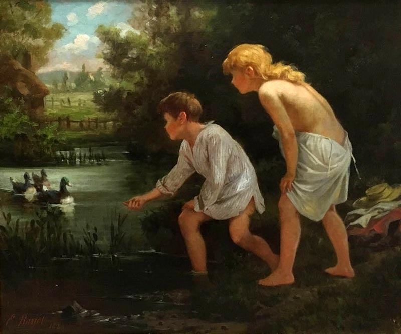 Two Children Feeding Ducks in a Pond / Daphnis and Chloe (Двое детей, кормящие уток в пруду / Дафнис и Хлоя), 1886