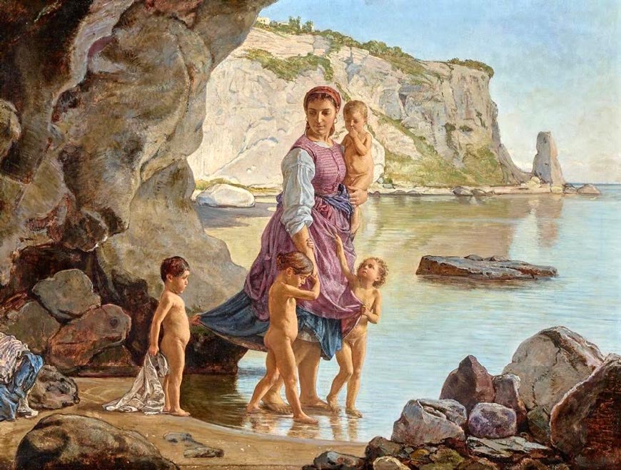 Italian coastal scene with a mother and her children (Итальянский прибрежный пейзаж с матерью и детьми), 1876