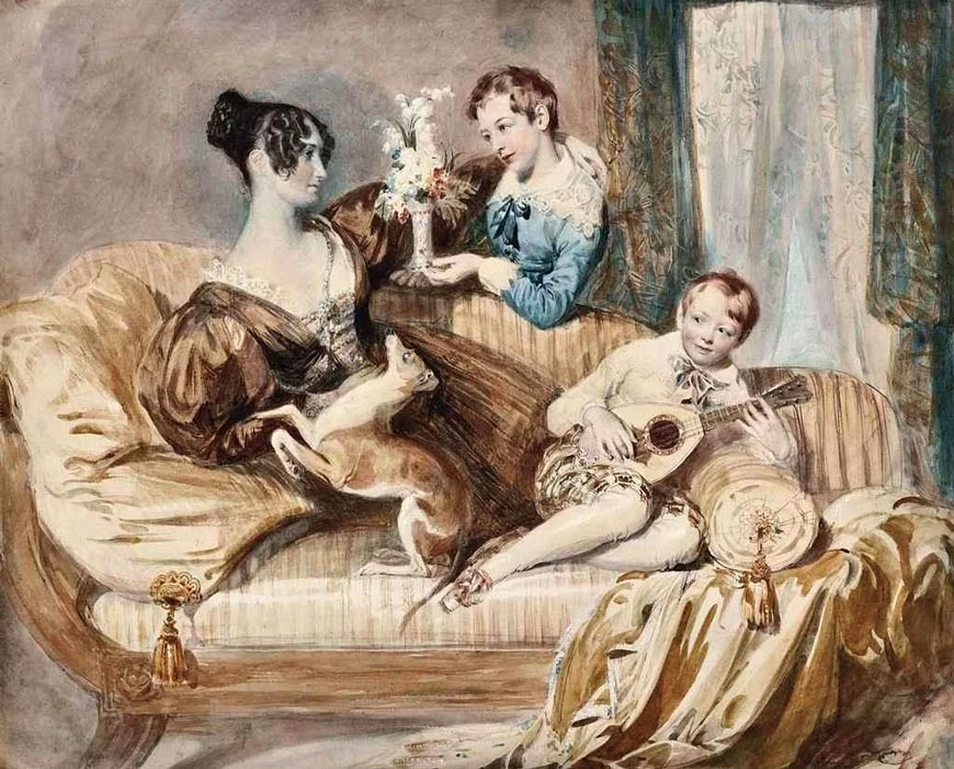Portrait of Mrs Julia Hardwick, née Shaw, with her two sons and a whippet (Портрет миссис Джулии Хардвик, урожденной Шоу, с двумя сыновьями и борзой)