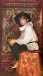 A seated child in a white tunic