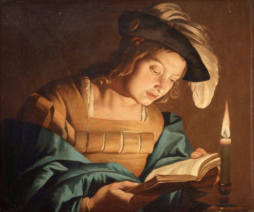 Boy reading by candlelight (Мальчик, читающий при свете свечи)