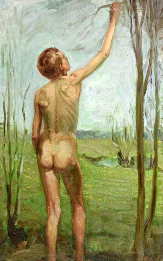 Naked Boy at Slender Plants on Flowering Meadow (Обнаженный мальчик среди тонких растений на цветущем лугу), c.1900
