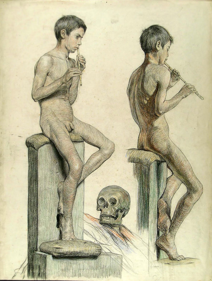 Two studies of a seated nude boy playing (Два наброска сидящего и играющего мальчика)