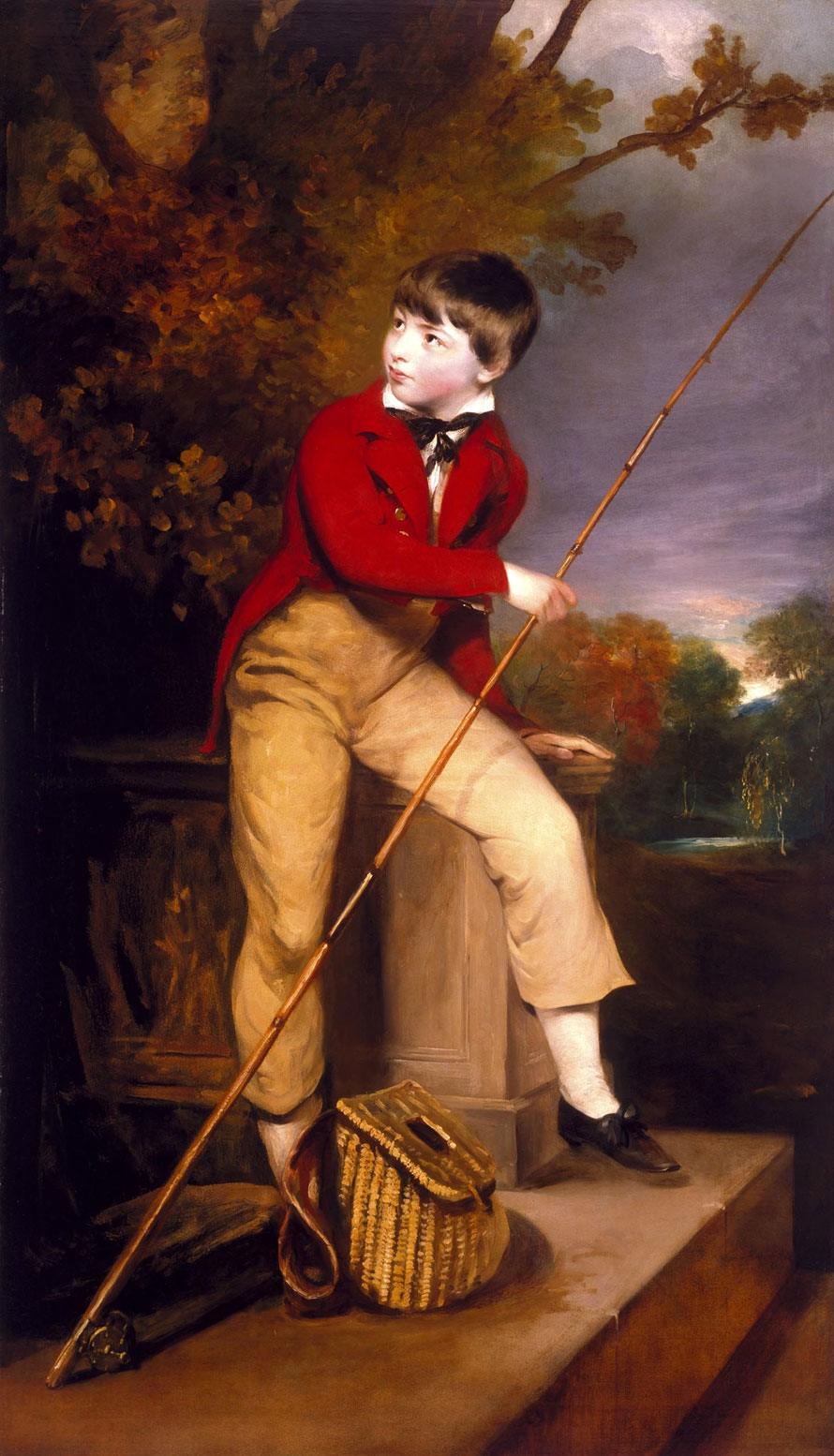 Portrait of Master Roger Mainwaring seated on a balustrade with a basket, c.1810