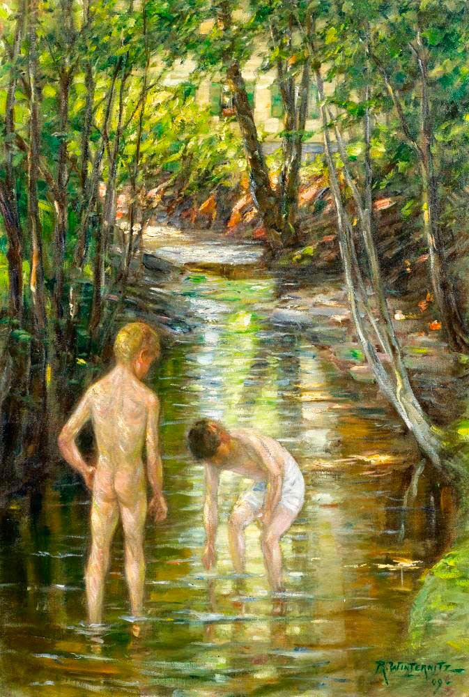 Zwei badende Jungen im Fluss (Два мальчика, купающихся в ручье), 1909