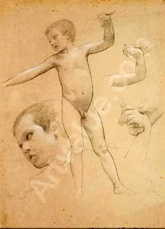 Stehender Knabe, Kopfstudie, Armstudie, Handstudie (Эскизы: Стоящий мальчик, голова, руки), c.1886