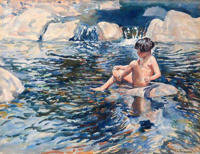 Nude boy bathing at the river (Голый мальчик, купающийся в реке)